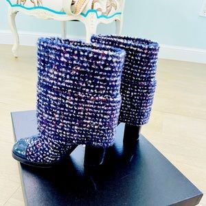 Gorgeous Chanel tweed cuffed boots